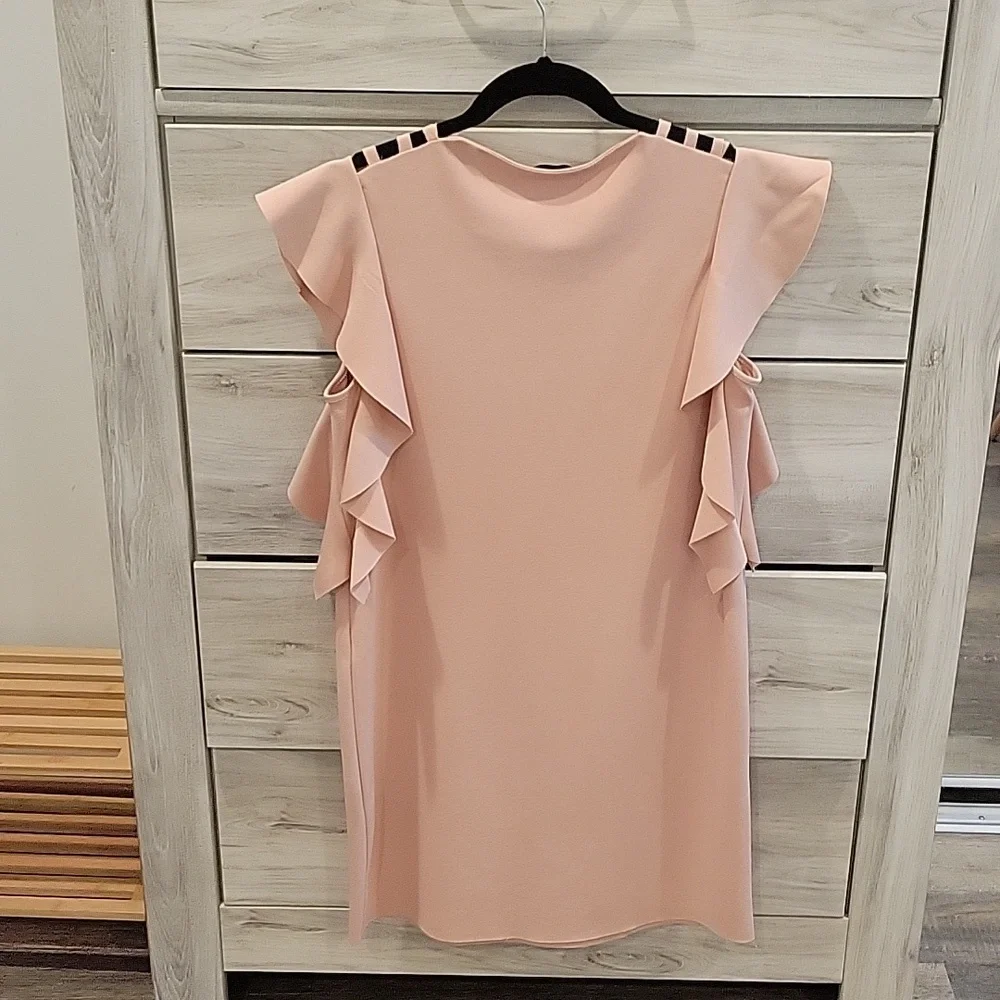 Zara Blush Pink Ruffle Sleeve Mini Dress with Shoulder Details Size S